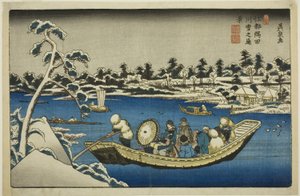 Fernblick auf Schnee am Sumida-Fluss in Edo