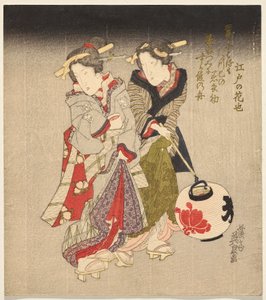Fukagawa Kurtisane und eine Magd bei Nacht von Keisai Eisen