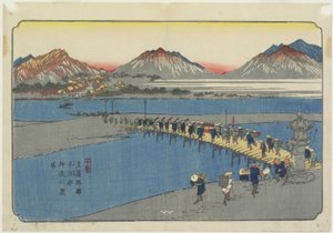 Nr. 11: Fährhafen am Kanna-Fluss in der Nähe der Honjo-Station, 1830-1844 von Keisai Eisen