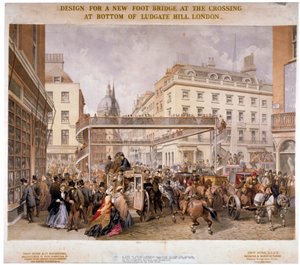 Entwurf für eine neue Fußgängerbrücke an der Kreuzung Ludgate Hill und Fleet Street, City of London, 1862