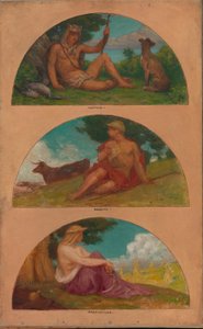 Der Fortschritt der Zivilisation: Jagd, Viehzucht, Landwirtschaft (Wandbildstudie, State Capitol, Des Moines, Iowa) von Kenyon Cox