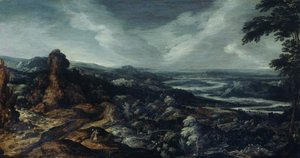 Panorama-Landschaft mit Tobias und dem Engel von Kerstiaen de Keuninck (attributed to)
