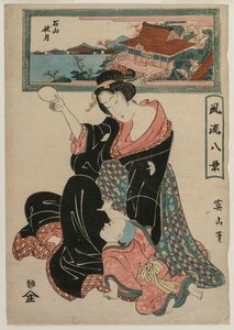 Herbstmond am Tempel Ishiyamadera aus der Serie Modische Acht Ansichten von Kikugawa Eizan