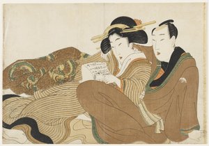 (Liegendes Paar beim Lesen eines Liebesbriefes) von Kikukawa Eizan