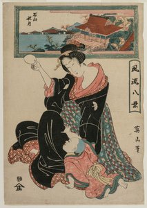 Herbstmond am Tempel Ishiyamadera aus der Serie Modische acht Ansichten von Kikukawa Eizan