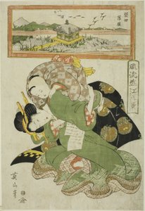 Absteigende Gänse bei Katada (Katada rakugan), aus der Serie "Modische Acht Ansichten von Omi (Furyu Omi hakkei)" von Kikukawa Eizan