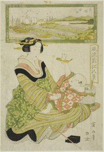 Rückkehrende Segel bei Yabase (Yabase kihan), aus der Serie "Modische acht Ansichten von Omi (Furyu Omi hakkei)" von Kikukawa Eizan