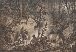 Jäger ruhen in einem Wald bei Nacht, 1830-60 von Kilian Christoffer Zoll