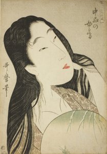 Eine Frau des mittleren Ranges, aus der Serie "Ein Leitfaden zu den zeitgenössischen Frauenstilen" von Kitagawa Utamaro