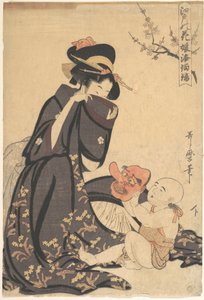 Eine Frau spielt mit einem kleinen Jungen von Kitagawa Utamaro