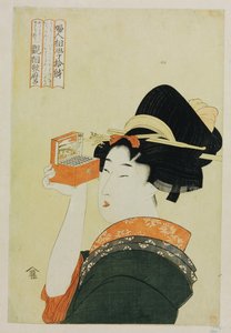 Ein junges Mädchen, das durch ein Nozoki Megane schaut, "Zauberlaterne", aus der Serie "Zehn Formen weiblicher Physiognomien" von Kitagawa Utamaro