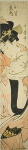 Choemon trägt Ohan auf seinem Rücken von Kitagawa Utamaro