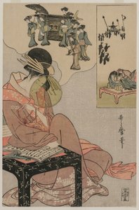 Kurtisane träumt von einer Hochzeitsprozession, späte 1790er von Kitagawa Utamaro