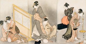 Doppeltes Kissen. Triptychon, ca. 1794 von Kitagawa Utamaro