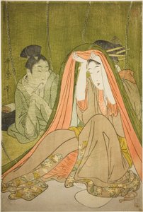 Hervorkommen aus einem Moskitonetz von Kitagawa Utamaro
