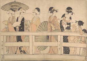 Genießen der kühlen Abendbrise auf...der Brücke, ca. 1800 von Kitagawa Utamaro