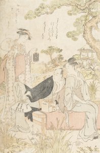 Die Kühle in einem Garten genießen von Kitagawa Utamaro