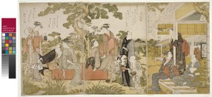 Genießen der Kühle in einem Garten, Oban-Triptychon, ca. 1788-90 von Kitagawa Utamaro