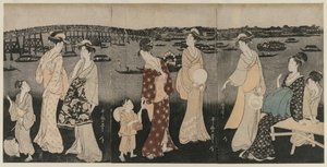 Genießen der Abendkühle entlang des Sumida-Flusses, ca. 1797-98 von Kitagawa Utamaro