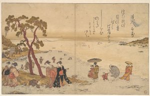 Mädchen sammeln Muscheln am Strand von Kitagawa Utamaro