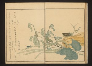 Heuschrecke auf Bohne und Gottesanbeterin auf Melone von Kitagawa Utamaro