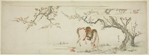 Pferd unter einem blühenden Pflaumenbaum von Kitagawa Utamaro
