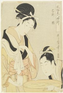 Stunde der Schlange, Gehaltene Frau, 1798-1799 von Kitagawa Utamaro