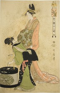 Stunde des Hahns (Tori no koku), aus der Serie "Zwölf Stunden in Yoshiwara (Seiro juni toki tsuzuki)"