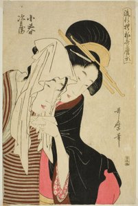 Koharu und Jihei, aus der Serie "Modische Muster im Utamaro-Stil (Ryuko moyo Utamaro-gata)" von Kitagawa Utamaro