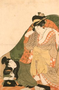 Liebende unter einem Futon; Eröffnungsbild zu einem erotischen Set von Kitagawa Utamaro
