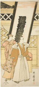 Matsumoto Koshiro IV und Nakayama Tomisaburo, das linke Blatt eines Triptychons mit dem Titel „Sechs Schauspieler verglichen mit den unsterblichen Dichtern“ ("Yakusha Rokkasen")