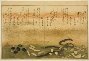 Minashi-gai, shio-gai, katatsu-gai, miso-gai, chijimi-gai und chigusa-gai, aus dem illustrierten Buch "Geschenke der Ebbe (Shiohi no tsuto)" von Kitagawa Utamaro