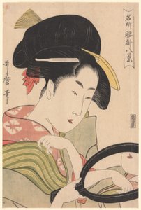 Spiegel, aus der Serie "Acht Ansichten von Teestuben an berühmten Orten (Meisho koshikake hakkei)" von Kitagawa Utamaro