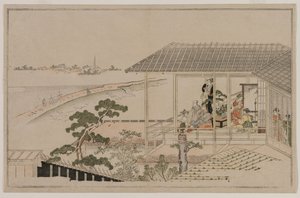 Mondaufgang über dem Nihon-Damm und dem Yoshiwara, 1790 von Kitagawa Utamaro
