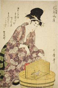 Murasaki Shikibu: Vogel, aus der Serie "Berühmte Frauen und ihre Gedichte über Blumen, Vögel, Wind und Mond (Meifu eika kacho fugetsu)" von Kitagawa Utamaro
