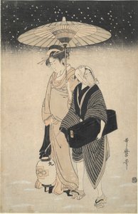 Nachtpass im Schnee von Kitagawa Utamaro