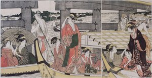 Oben und unter der Ryogoku-Brücke, um 1796 von Kitagawa Utamaro