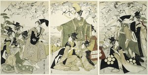 Parodie von Minamoto no Yoritomo, der Kraniche in Yuigahama freilässt