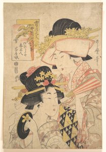Teestubenmädchen und Diener: Schnee aus der Serie Vergleich von Schnee, Mond und Blumenpracht von Kitagawa Utamaro