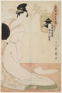 Die Kurtisane Hanazuma von der Hyōgoya und Kenbishi Sake von Sakagami von Kitagawa Utamaro