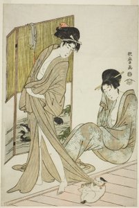 Zwei junge Frauen nach dem Bad von Kitagawa Utamaro