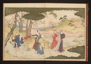 Zwei Damen betrachten Blumen in Kyoto