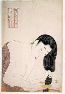 Frau malt sich selbst. sd. Kunstwerk von Utamaro KITAGAWA (1753-1806)