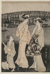 Frauen genießen die Abendkühle in der Nähe der Ryogoku-Brücke von Kitagawa Utamaro