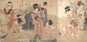 Frauen und Kinder am Ufer eines Baches, spätes 18.-frühes 19. Jahrhundert von Kitagawa Utamaro