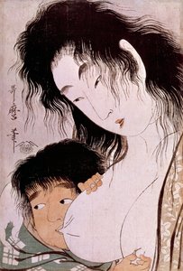 Yamauba und Kintaro: die tetee. Japanischer Druck von Utamaro Kitagawa. Paris, Guimet Museum, Nationalmuseum für Asiatische Kunst