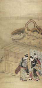 Nikuhitsu ukiyo-e: Geisha auf dem Weg zu einem nächtlichen Auftrag, ca. 1784 von Kitao Masanobu