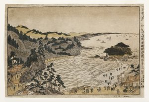 Ansicht des Goldenen Schildkrötenhügels in Enoshima und des Shichiri-Strandes von den Kamakura-Bergen, 1783-90