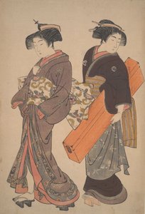 Frau mit ihrer Dienerin auf dem Weg zu einer Verabredung von Kitao Shigemasa
