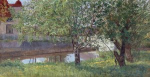 Kanalabschnitt mit Haus und Bäumen von Kitty Lange Kielland